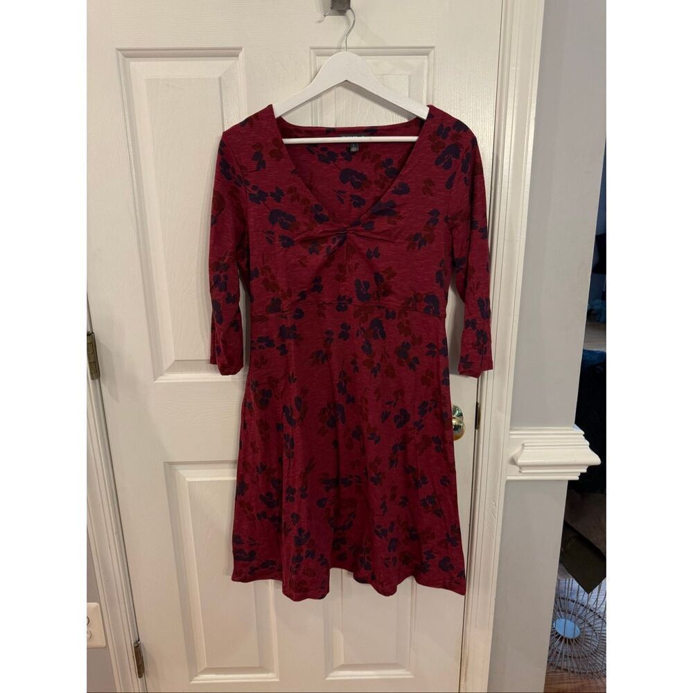 Toad&Co Rosalind 3/4 Sleeve Dress Burgundy & Navy Floral Dress sz L NWOT